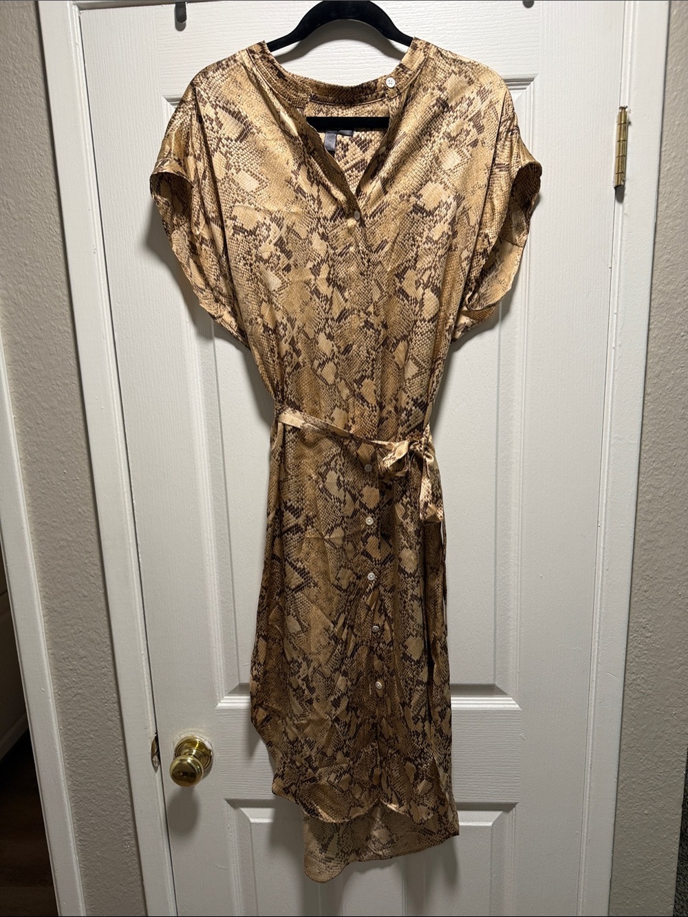 Banana Republic Taupe and Dark Brown Snake-Print Midi Dress